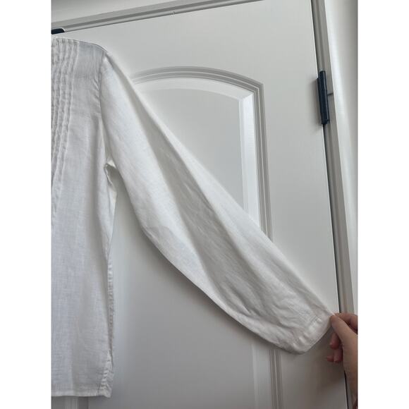 Coldwater Creek  Size Large 100% Linen Pleaded Button Down Long Sleeve Blouse - Picture 4 of 7